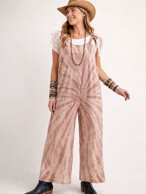 Easel Boho Tie-Dye Jumpsuit Wide Leg Relaxed Fit Size Large new